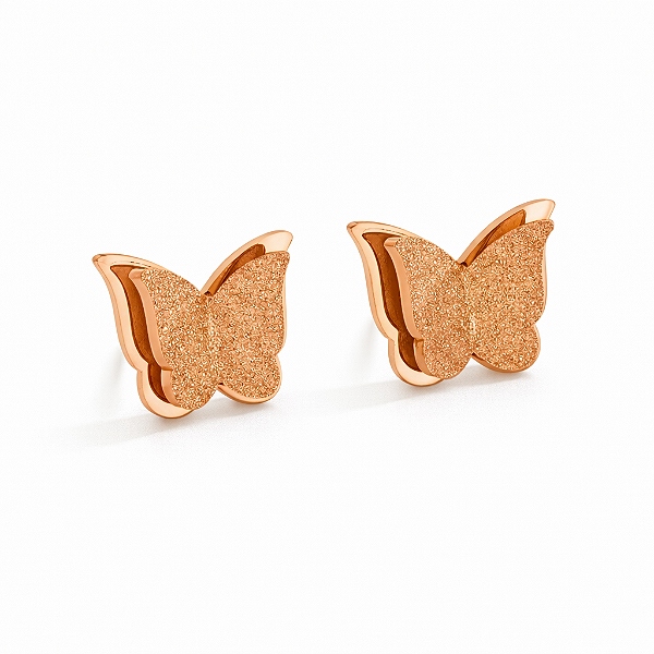 Brinco Borboleta Dupla em Aço Inoxidável Rosé