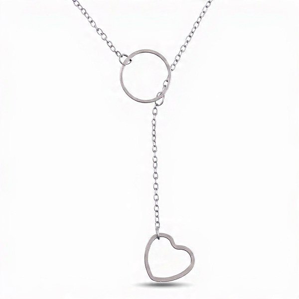 Colar Gravatinha em Aço Inoxidável com Pingente Duplo