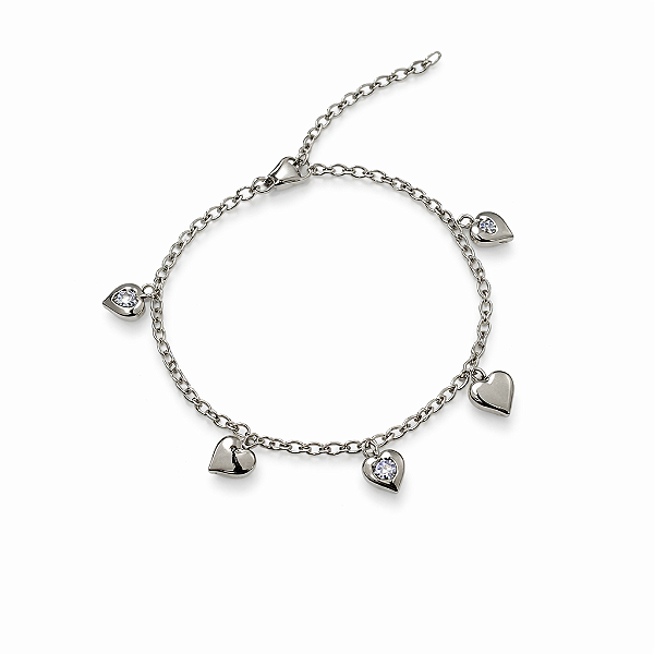 Pulseira Corações Intercalados com Zircônia em Aço Inoxidável