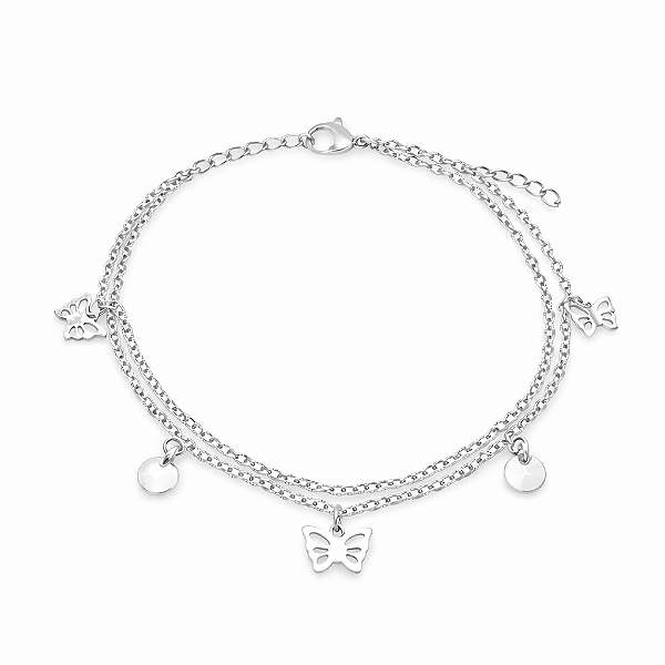 Pulseira Dupla Borboleta em Aço Inoxidável com Zircônia