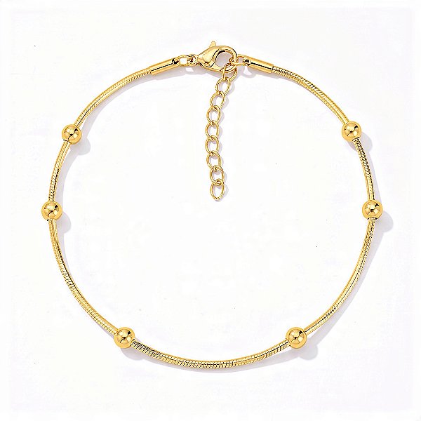 Pulseira Minimal Esferas Aço Inoxidável Dourada