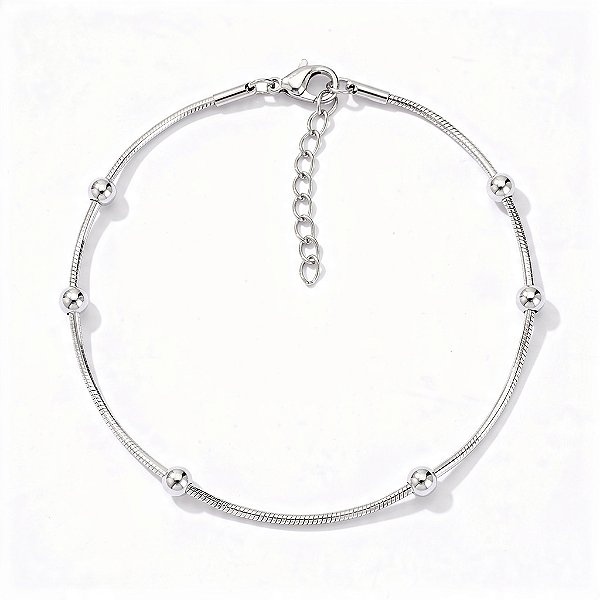 Pulseira Minimal Esferas Aço Inoxidável Prateada