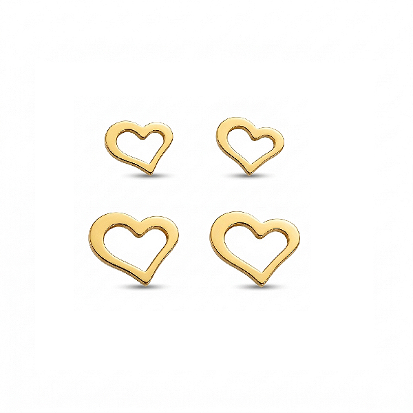 Brinco Duo Corações Vazados em Aço Inoxidável