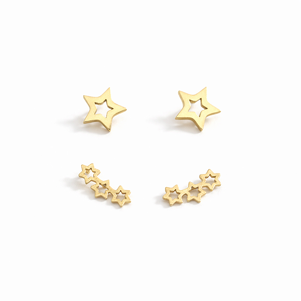 Duo de Brincos Estrelas Vazadas Aço Inoxidável