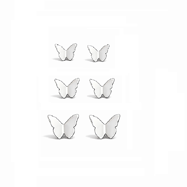 Brinco Trio Borboleta em Aço Inoxidável