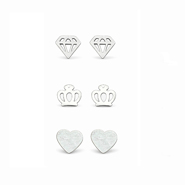 Trio de Brincos Ícones em Aço Inoxidável