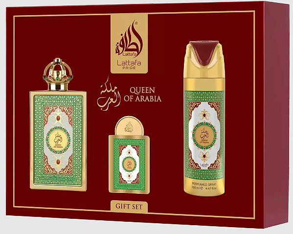 Kit Lattafa Queen Of Arabia – Gift Set 3 em 1 – Eau de Parfum Feminino – 100ml