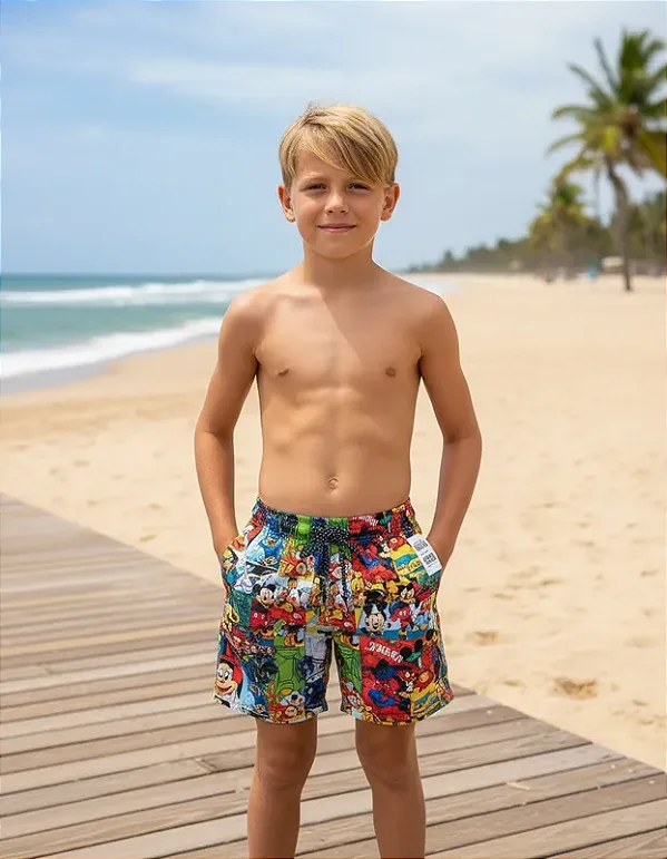 Kit 5 Shorts Infantil Tactel Menino – Conforto e Estilo do 4 ao 10 Anos