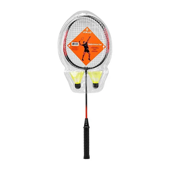 Kit Badminton 2 Raquetes + 2 Petecas Praia Quadra Vollo Cor Preto E Laranja