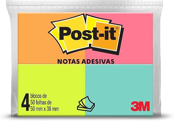 POST-IT 4 BLOCOS TROPICAL 3M 200FLS 38X50MM 3M