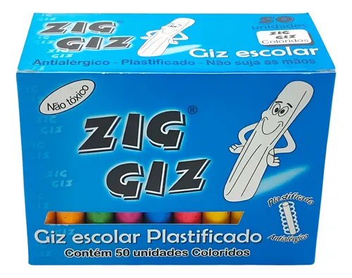GIZ ESCOLAR COLORIDO PLASTIFICADO C/50 ZIG GIZ