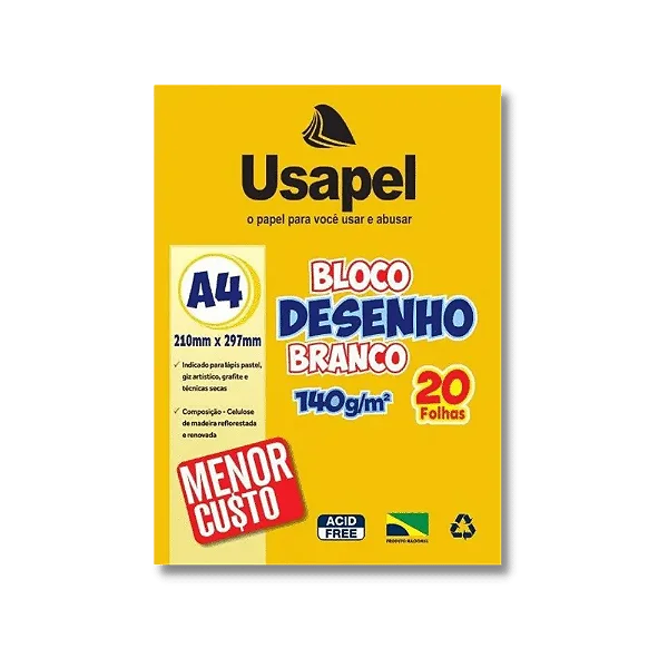 BLOCO DESENHO 20 FOLHAS A4 140G BRANCO