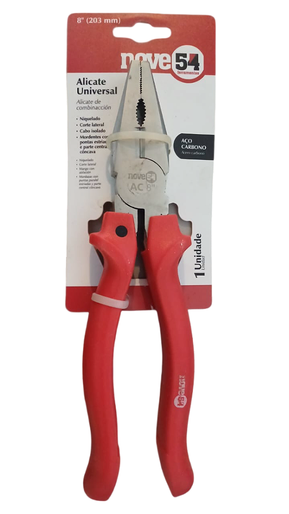 Alicate Universal 8" em Aço Carbono Niquelado - NOVE54