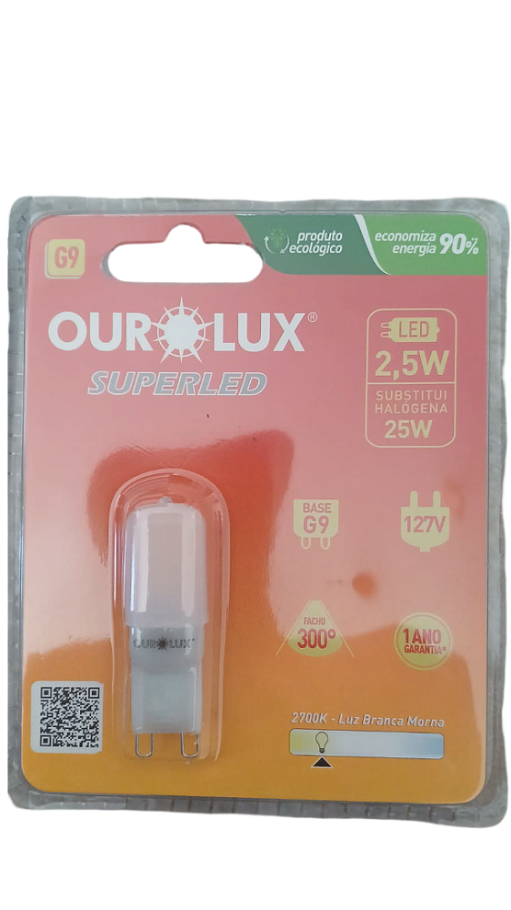 Lâmpada LED Bipino G9 2,5W Fosca 2700K - Luz Amarela - Ourolux