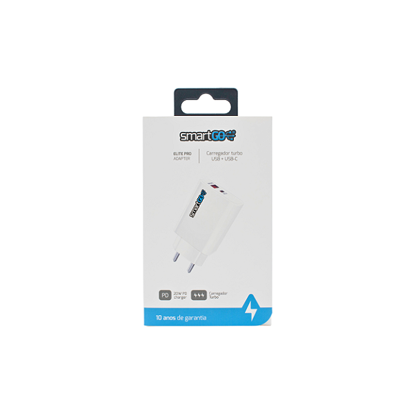 Fonte Carregador Duplo USB-C + USB - SmartGO Elite Pro 20W PD Garantia 10 Anos