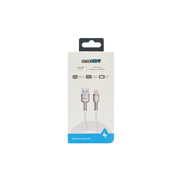 Cabo USB / Lightning - SmartGO Elite Pro Turbo Plus 27W 1.5m Garantia 10 Anos