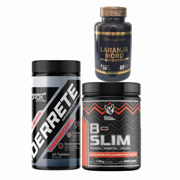 KIT EMAGRECEDOR DERRETE 60 COMPRIMIDOS + B SLIM + LARANJA MORO