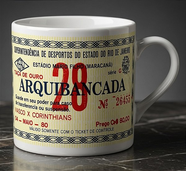 Caneca de porcelana Personalizada ingresso decada de 80, Ídolos e Conquistas do Vasco da Gama