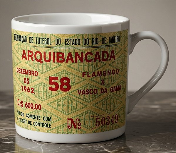 Caneca de porcelana Personalizada ingresso decada de 60, Ídolos e Conquistas do Vasco da Gama