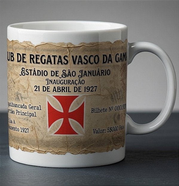 Caneca de porcelana Personalizada ingresso inauguração são januario, Ídolos e Conquistas do Vasco da Gama