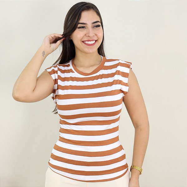Blusa Malha Listrada Feminina Modelo Muscle Estilosa Tendência Casual