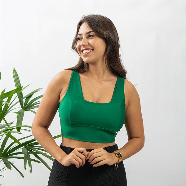 Blusa Top Cropped Suplex Regata Decote Quadrado E Bojo
