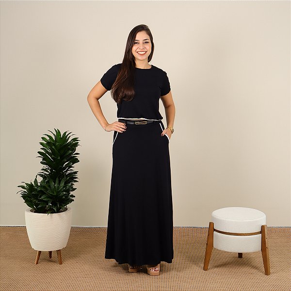 Conjunto Feminino Moda Evangélica Saia E Blusa Saias Longa Lisa Blusinha Manga Curta Elegante