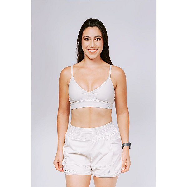 Shorts Fitness Duplo Compressão com Bolso Areia