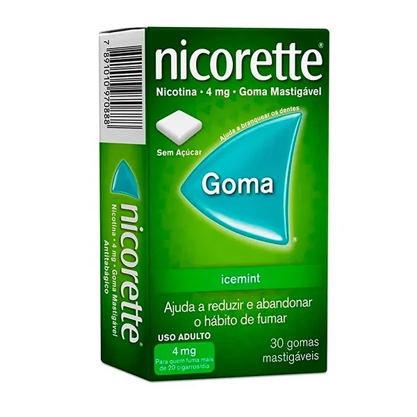 Nicorette 4mg - Sabor Ice Menta c/ 30 Gomas Mastigáveis de Nicotina Para Parar de Fumar