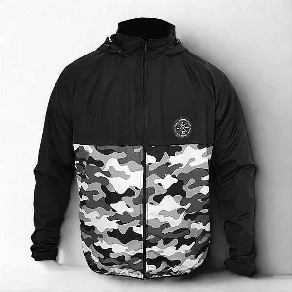 Jaqueta Corta Vento Forrada Pesca Matadeira Preto Camuflado - M