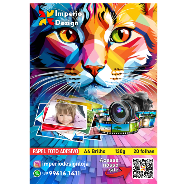 Papel Foto Adesivo A4 Brilho 130g 20 Folhas