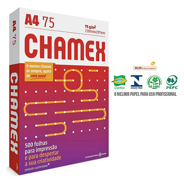 Papel Chamex A4 Sulfite 75g - Pacote C/ 500 Folhas - Unidade