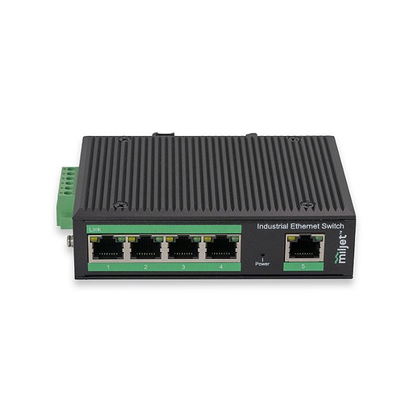 Switch Industrial de Liga de Alumínio 8xRJ45 GbE Poe 78 w, Trilho DIN, Fonte DC 12~52V