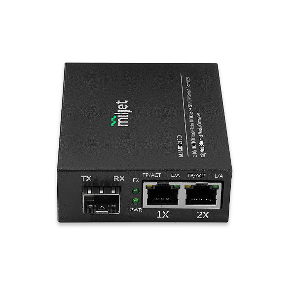 Conversor de Fibra SLOT SFP com 02 Portas RJ45 Giga
