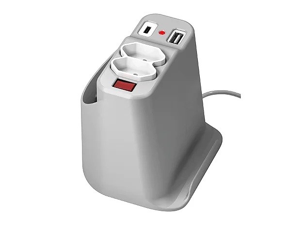 Extensão Elétrica De Mesa 2 Tomadas Usb-c/usb Com Apoio Para Celular