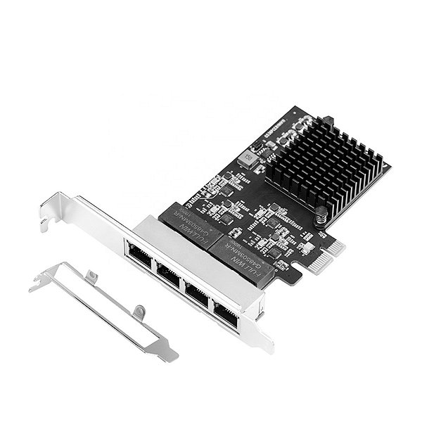 Placa de rede PCIe 4 portas GigaLan (RJ45) – Chipset RTL8111H – Full 120mm + Slim 80mm