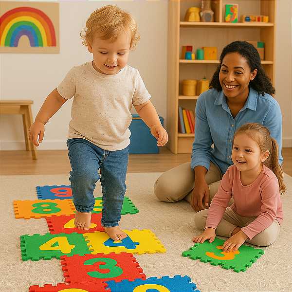 EVA Tapetes Amarelinha 0,32 x 0,32 x 0,007m (10 Peças) – Piso Educativo e Antiderrapante para Crianças