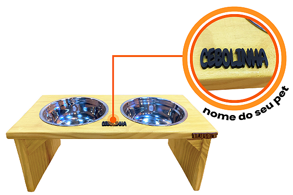 Comedouro Duplo Elevado Personalizado Toronto Madeira Potes Inox Para Gatos E Caes