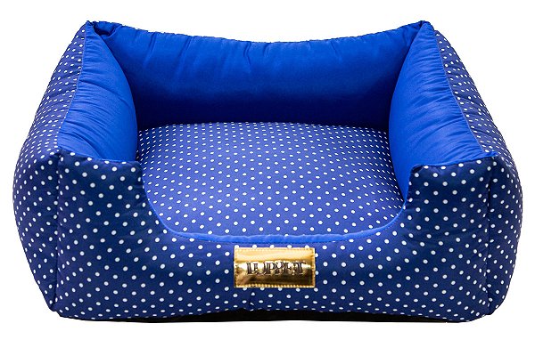 Cama Quadrada para Cachorro ou Gato Luppet Luxo Azul Poa Tamanho:G