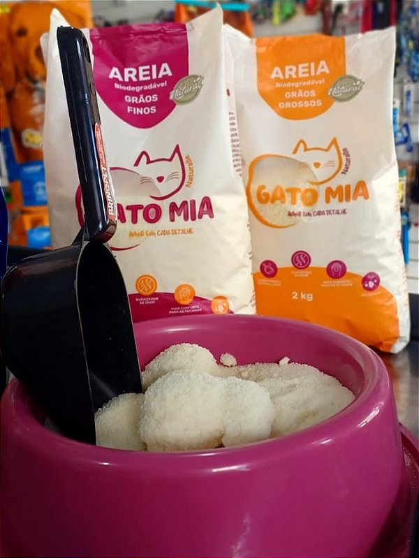 Areia higiênica biodegradável Gato Mia 2kg Grão Grossos