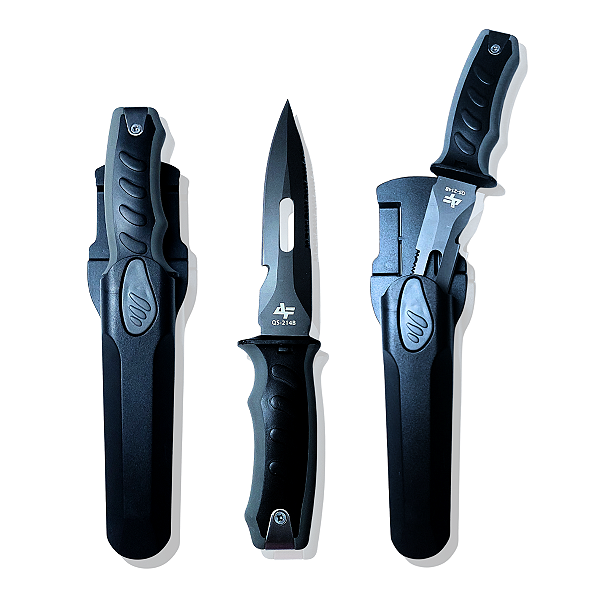 Albatroz Fishing Qs-214b Faca Preta para Mergulho Lâmina Afiada ou Serra Com Corda e Bainha