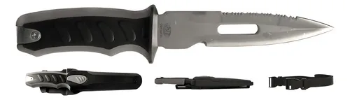 Albatroz Fishing Qs-214b Faca Preta para Mergulho Lâmina Afiada ou Serra Com Corda e Bainha