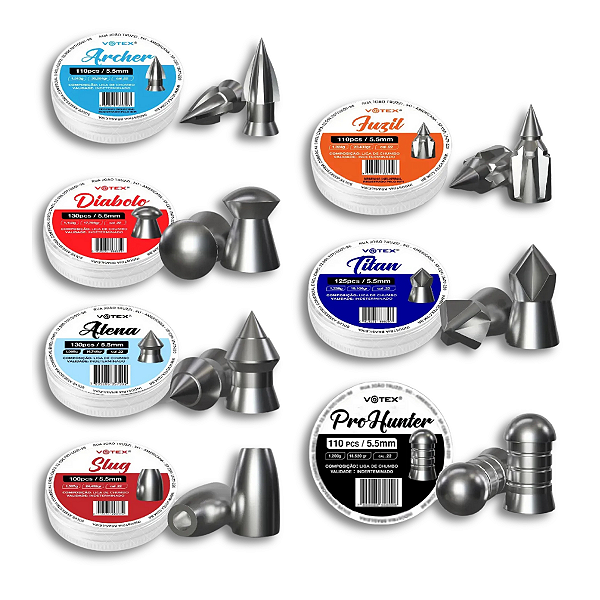 Chumbinhos 5.5mm Votex para Espingarda De Pressão/ Carabina
