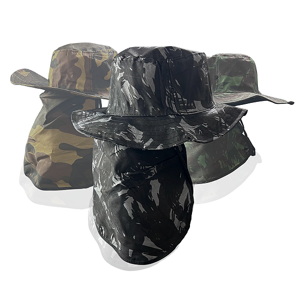 Chapéu Pescador Camuflado Australiano com Proteção para Nuca e Pescoço
