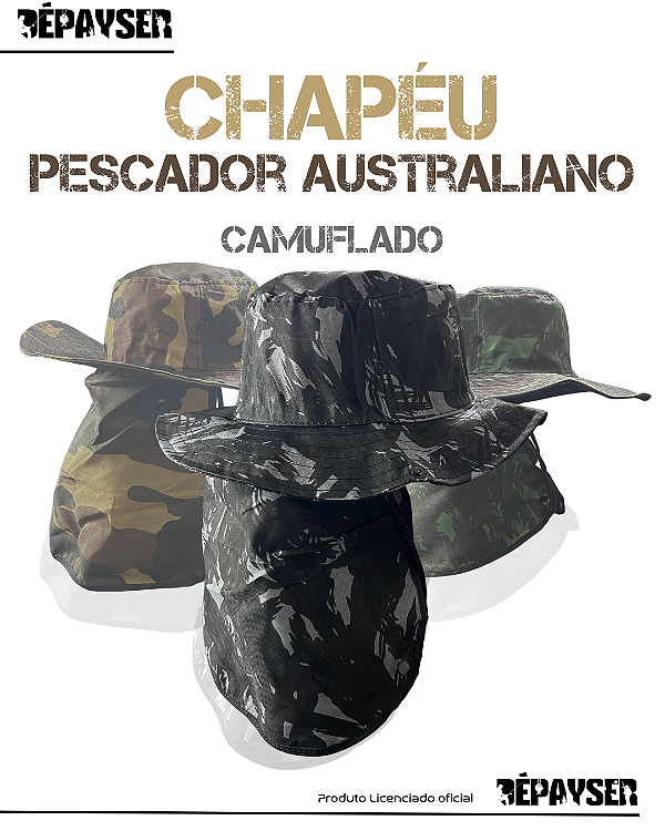 Chapéu Pescador Camuflado Australiano com Proteção para Nuca e Pescoço