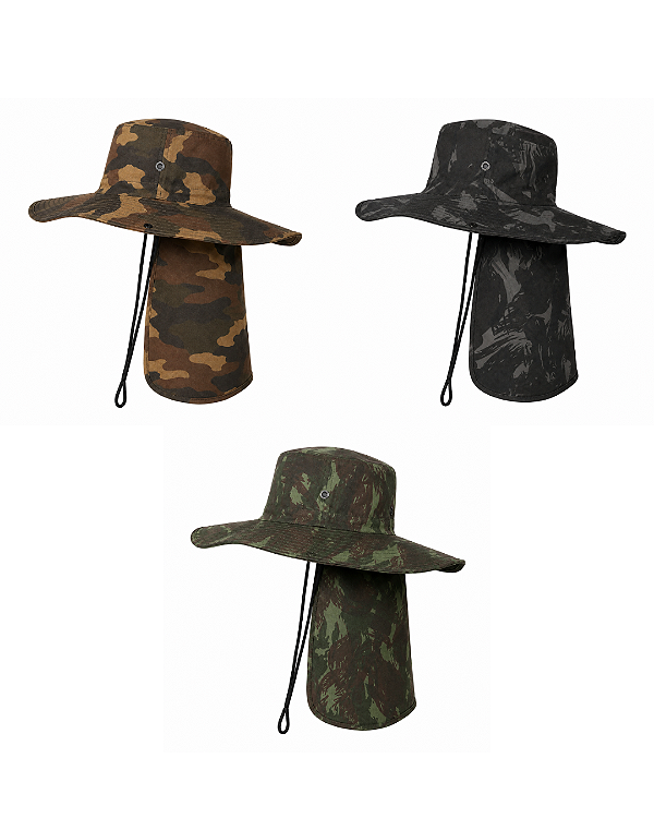 Chapéu Pescador Australiano Camuflado com Proteção para Nuca e Pescoço