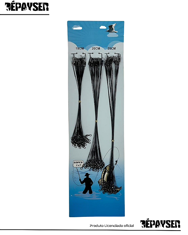 Kit 10 Chicotes Pesca Cabo Aço Com Snap Encastoado Girador 25cm