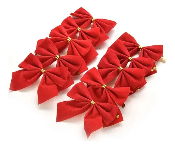 24 Laços Natalino Vermelho/dourado Decoração Natal 6cm Festa