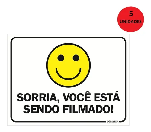 Kit 5 Placas De Sinalização Sorria Você Está Sendo Filmado
