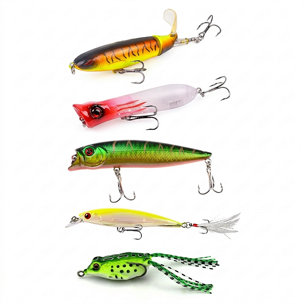 Kit 5 Isca Artificial Melhores Brava Rap Popper Whopper Frog Sortidas